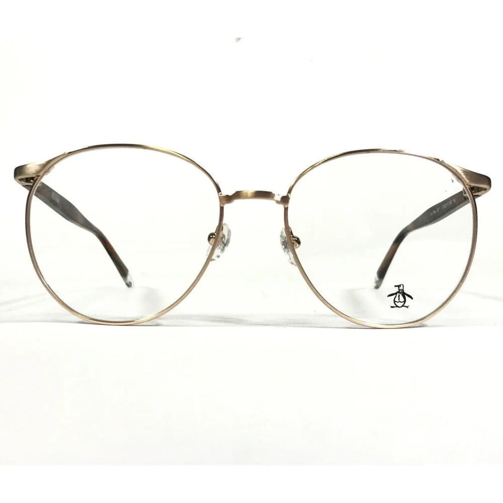 Penguin Eyeglasses Frames THE MOE YG Brown Gold Round Full Wire Rim 52-17-140